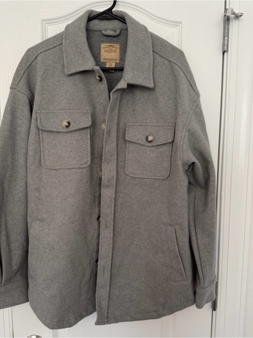 Men's Gray Wool Shirt Jacket with Chest Pockets